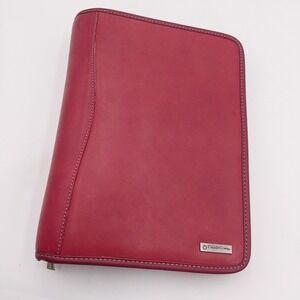 Franklin Covey Red Leather Zip Planner 7 Ring Binder Vtg 11" X 8" Organizer